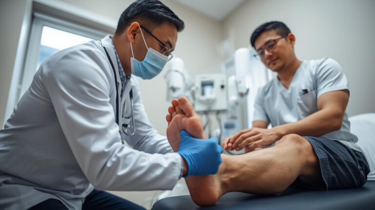 Provider treating foot and ankle to patient images